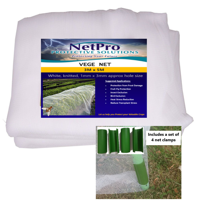 3 x 5 metre Insect Exclusion Netting & Clamps - covers most frames.