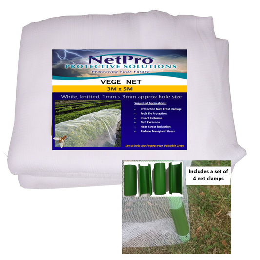3 x 5 metre Insect Exclusion Netting & Clamps - covers most frames.
